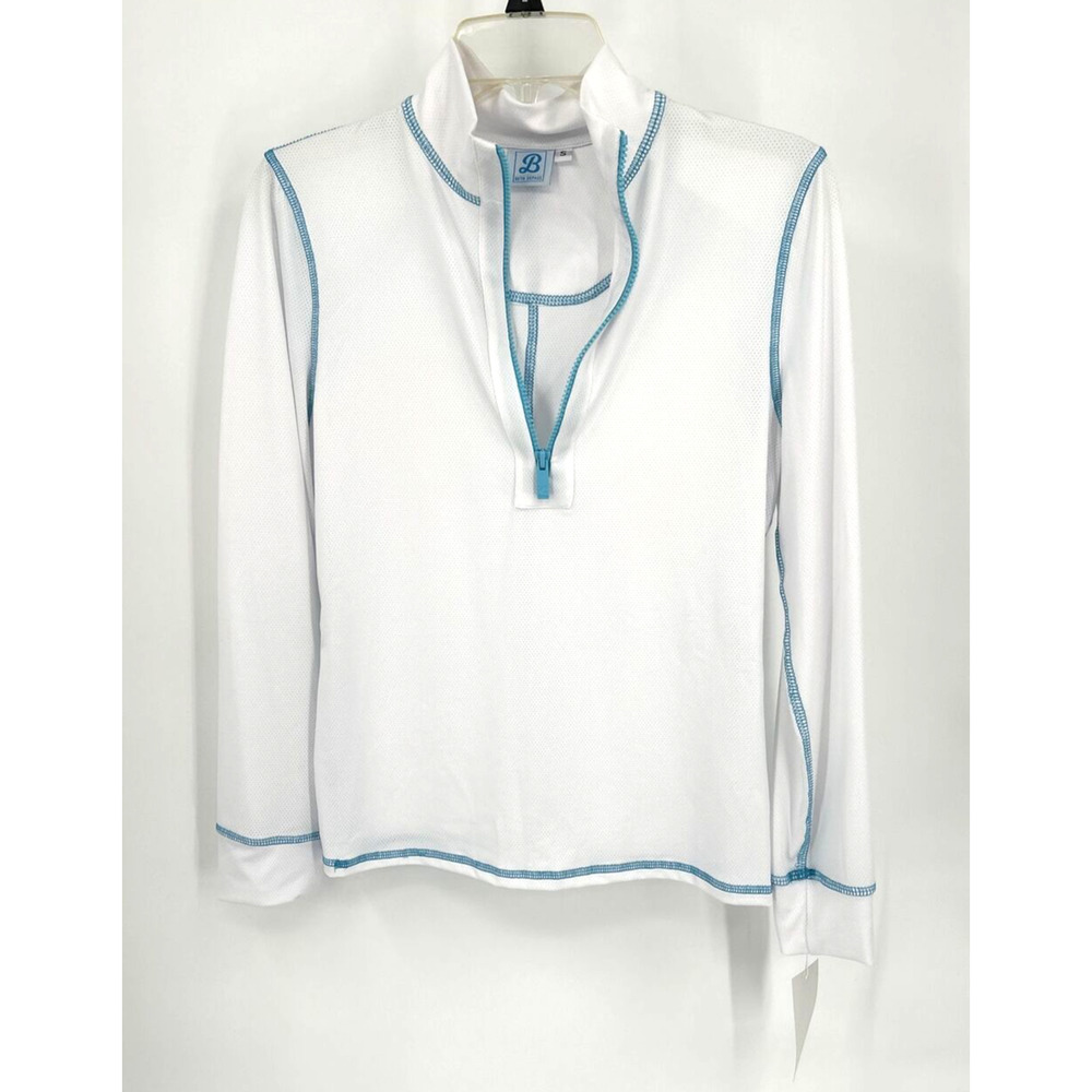 Beth Depass Long Sleeve Sports Golf Shirt Small White Light Blue 1/4 Zip NWT